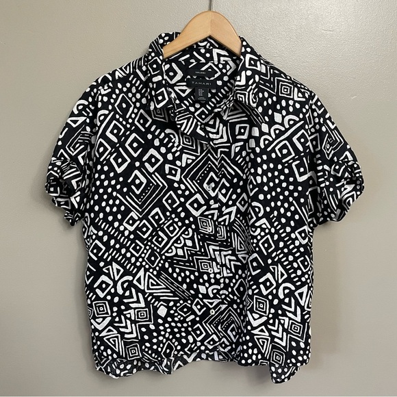 Tahari Women Linen Tunic Top Size Medium Black Art To Wear Button Travel Capsule - Picture 1 of 7